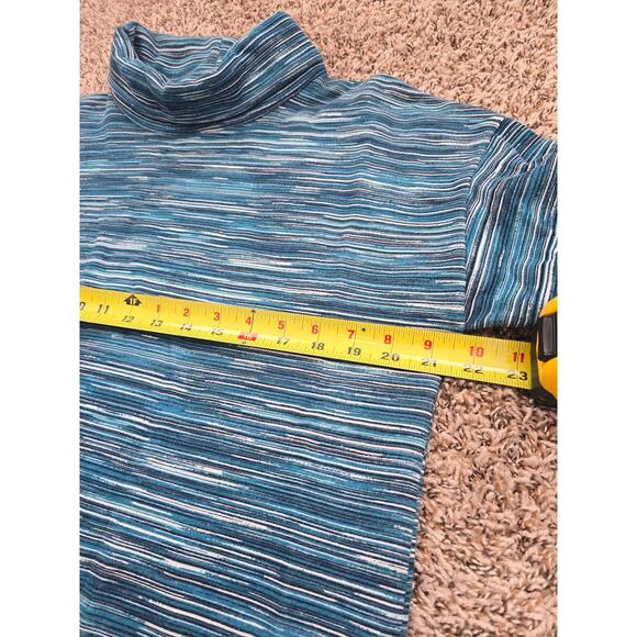 T by Talbots Funnel Neck Pullover Blue Striped Sweater Size L Cozy Cute Gorpcore - Picture 6 of 7